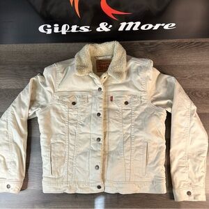 Levi's Jacket Women’s Large 20x22 Cream Sherpa Lined Trucker Fleece Coat